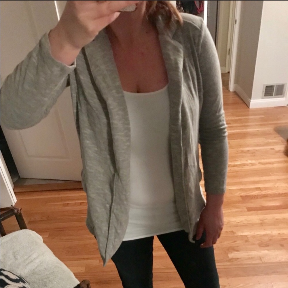 Caslon open front sweater with blazer collar.